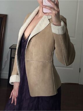 Anne Klein Suede Shearling-Trim Jacket